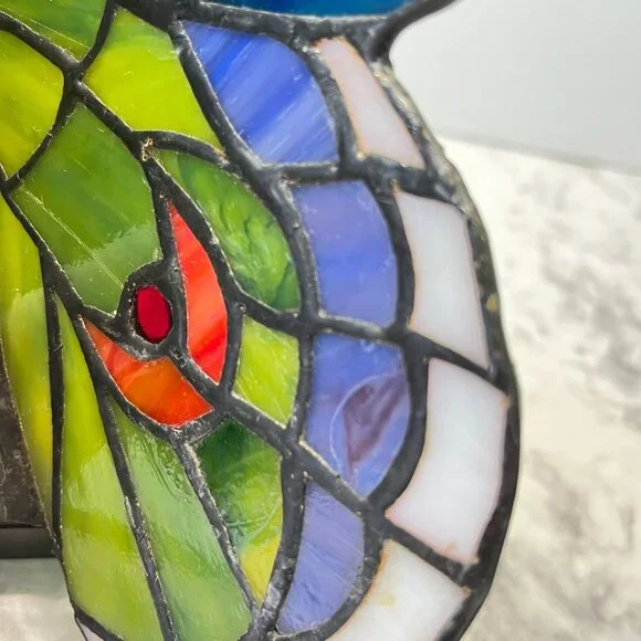 Tiffany Style Butterfly Accent Lamp Night Light Vintage Slag Glass Rose Base - Picture 14 of 16